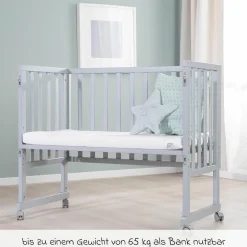 3in1 Stuben- & Beistellbett mit Canvas-Barriere + safe asleep Matratze mit 90 x 45 cm 47 x 99,5 cm - Taupe