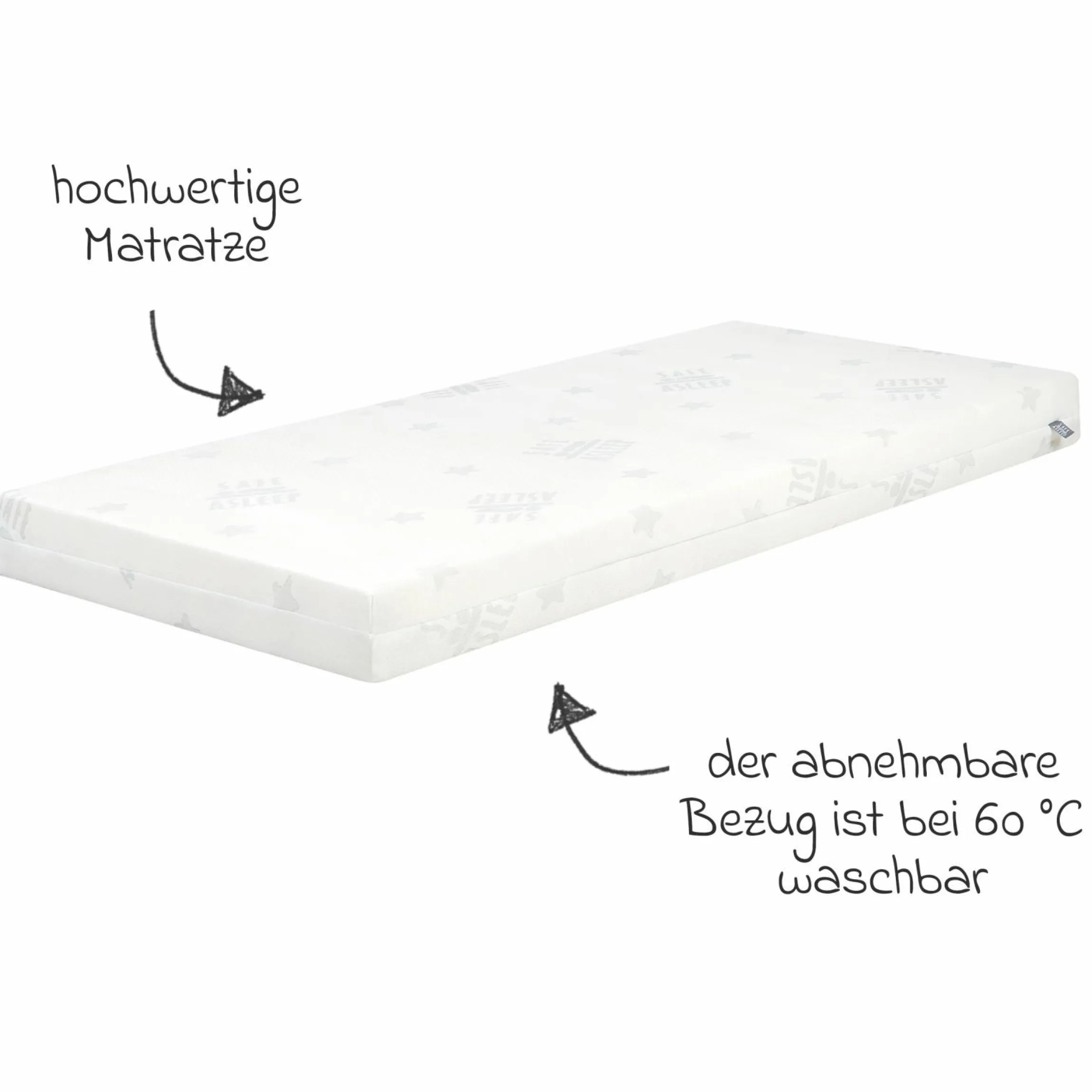 3in1 Stuben- & Beistellbett mit Canvas-Barriere + safe asleep Matratze mit 90 x 45 cm 47 x 99,5 cm - Taupe