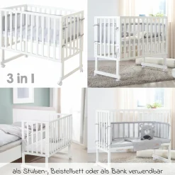 3in1 Stubenbett, Beistellbett, Bank & Matratze & Nestchen Roba Style - Silbergrau - Weiß
