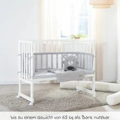 3in1 Stubenbett, Beistellbett, Bank & Matratze & Nestchen Roba Style - Silbergrau - Weiß