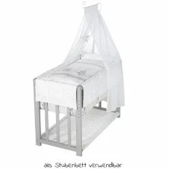 4in1 Stubenbett,  Beistellbett, Wiege und Bank & Textile-Ausstattung - Sternenzauber - Grau