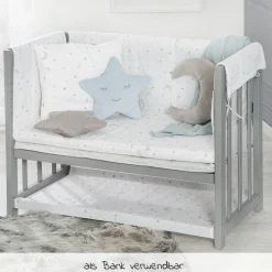 4in1 Stubenbett,  Beistellbett, Wiege und Bank & Textile-Ausstattung - Sternenzauber - Grau