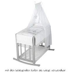 4in1 Stubenbett,  Beistellbett, Wiege und Bank & Textile-Ausstattung - Sternenzauber - Grau