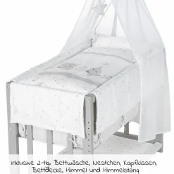 4in1 Stubenbett,  Beistellbett, Wiege und Bank & Textile-Ausstattung - Sternenzauber - Grau