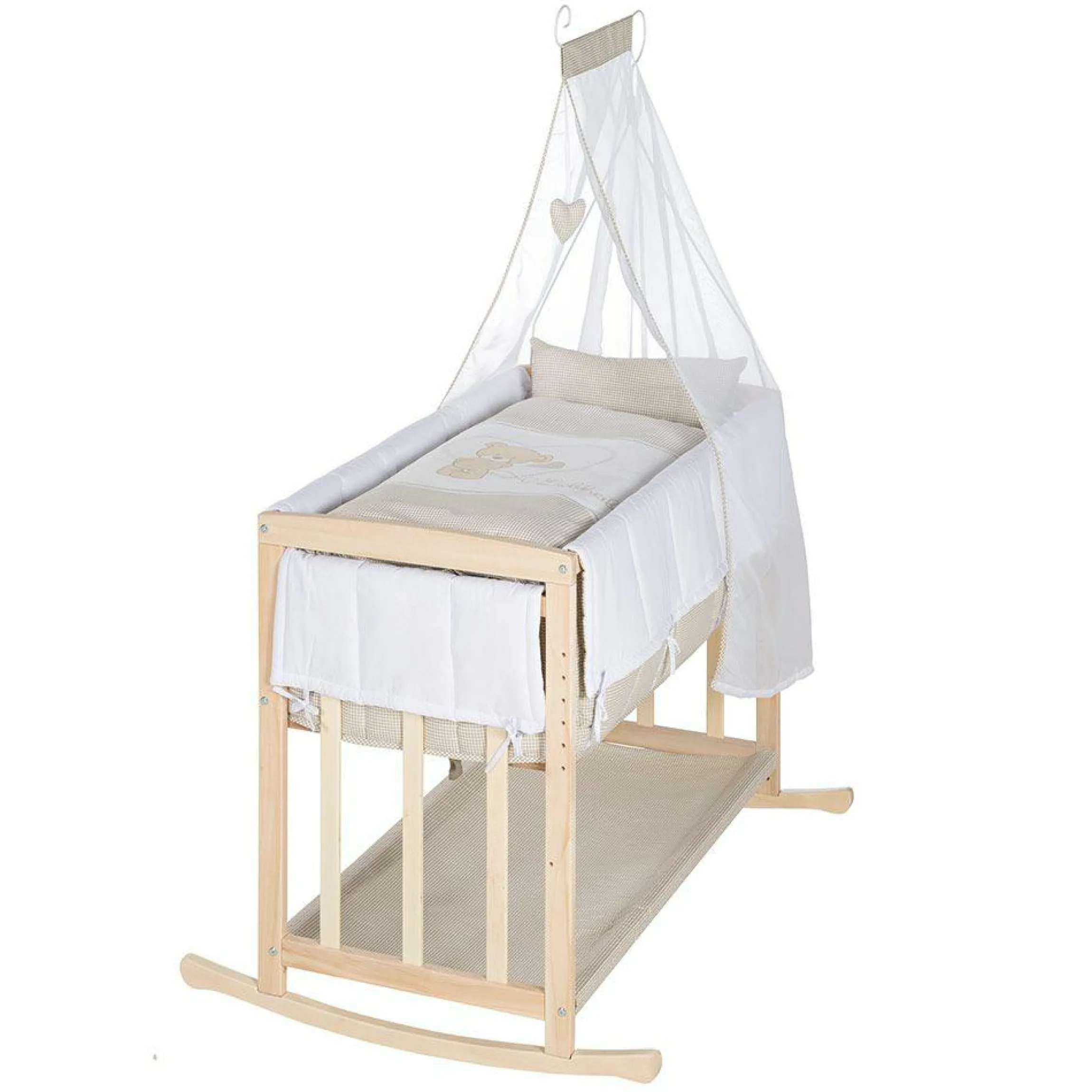 4in1 Stubenbett, Beistellbett, Wiege und Bank & Textile-Ausstattung - Liebhabär - Natur