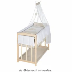 4in1 Stubenbett, Beistellbett, Wiege und Bank & Textile-Ausstattung - Liebhabär - Natur