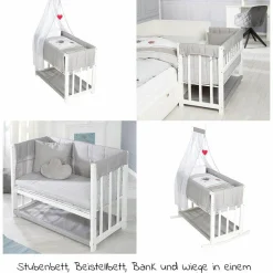 4in1 Stubenbett, Beistellbett, Wiege und Bank & Textile-Ausstattung - Adam & Eule - Weiß