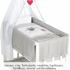 4in1 Stubenbett, Beistellbett, Wiege und Bank & Textile-Ausstattung - Adam & Eule - Weiß