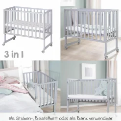 3in1 Stubenbett, Beistellbett, Bank & Matratze & Nestchen Roba Style - Silbergrau - Taupe