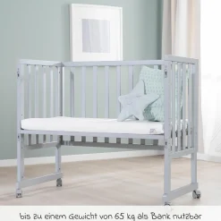 3in1 Stubenbett, Beistellbett, Bank & Matratze & Nestchen Roba Style - Silbergrau - Taupe
