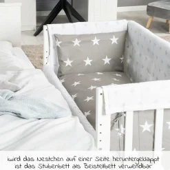 3in1 Stubenbett, Beistellbett, Bank & Textile-Ausstattung - Little Stars - Weiß
