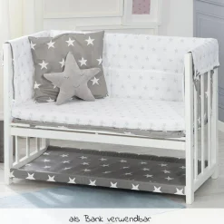3in1 Stubenbett, Beistellbett, Bank & Textile-Ausstattung - Little Stars - Weiß