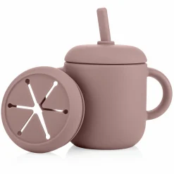 2in1 Trink- und Snackbecher mit Trinkhalm aus 100% lebensmittelechtes Silikon - Rosa