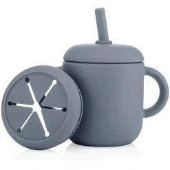2in1 Trink- und Snackbecher mit Trinkhalm aus 100% lebensmittelechtes Silikon - Blau