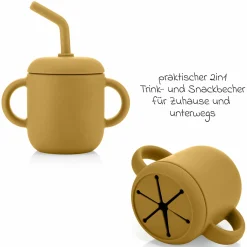 2in1 Trink- und Snackbecher mit Trinkhalm aus 100% lebensmittelechtes Silikon - Gelb