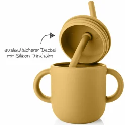 2in1 Trink- und Snackbecher mit Trinkhalm aus 100% lebensmittelechtes Silikon - Gelb