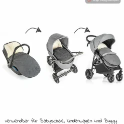 2in1 Universal-Fleece-Fußsack Sitzauflage und Fußsack mit Kapuze für Babyschale, Babywanne und Buggy, inkl. Tasche - Grau