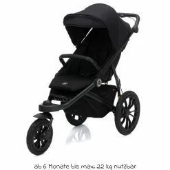 Jogger & Sportwagen Run bis 22 kg belastbar mit Lufträder, Knickschieber, Liegeposition & Handbremse - Schwarz Melange
