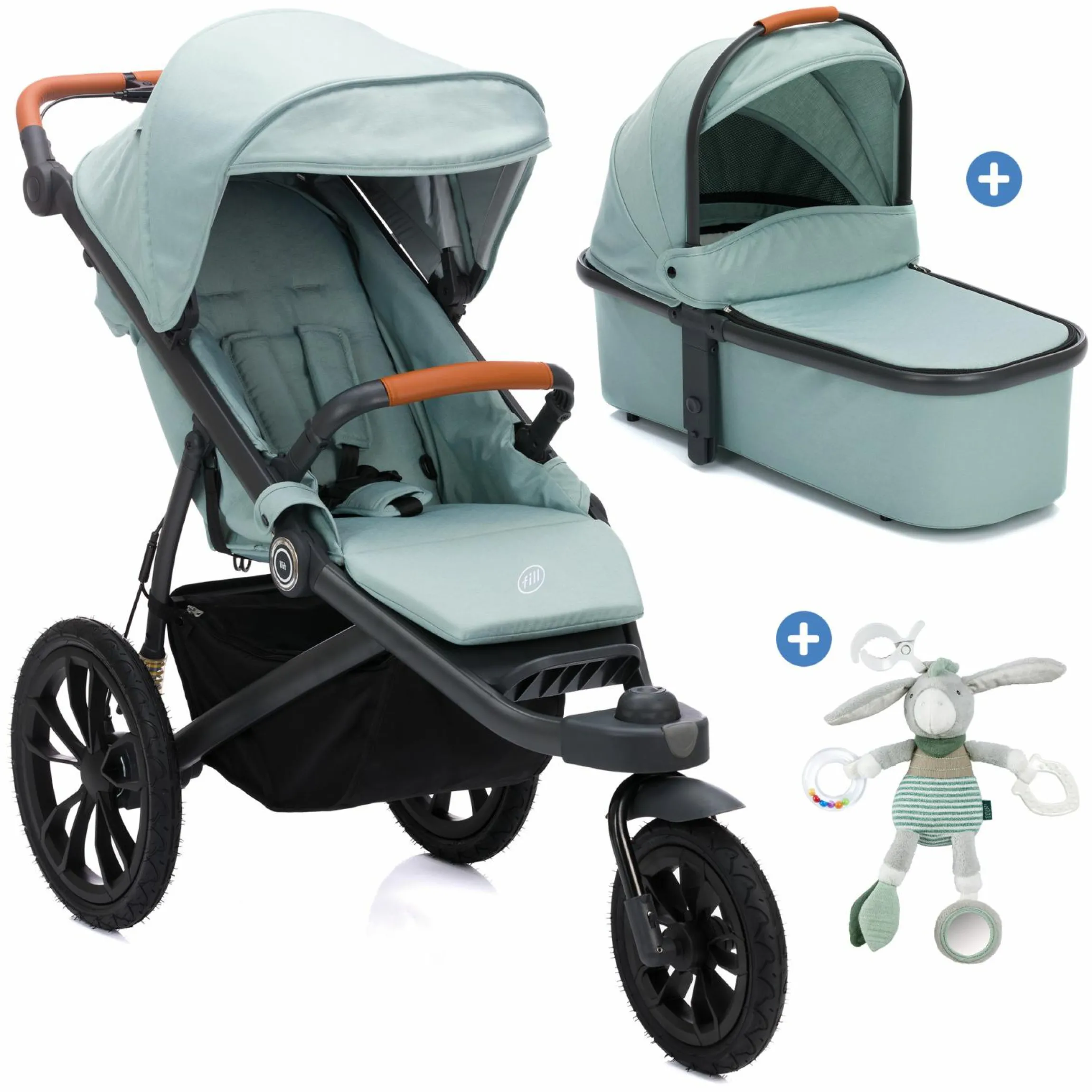 Jogger & Sportwagen Run mit Babywanne bis 22 kg belastbar mit Lufträder, Knickschieber, Liegeposition & Handbremse - Salbei Melange