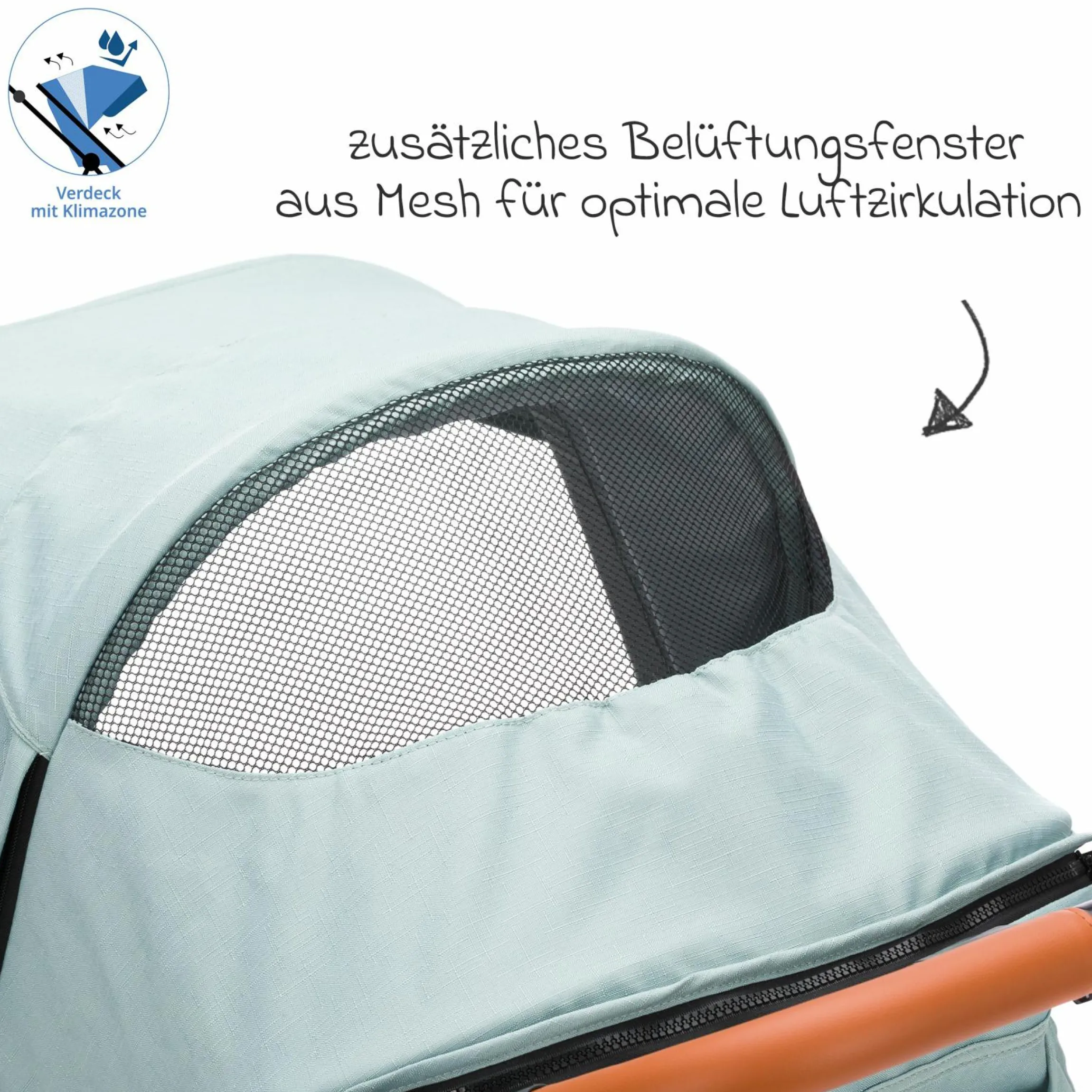 Jogger & Sportwagen Run mit Babywanne bis 22 kg belastbar mit Lufträder, Knickschieber, Liegeposition & Handbremse - Salbei Melange