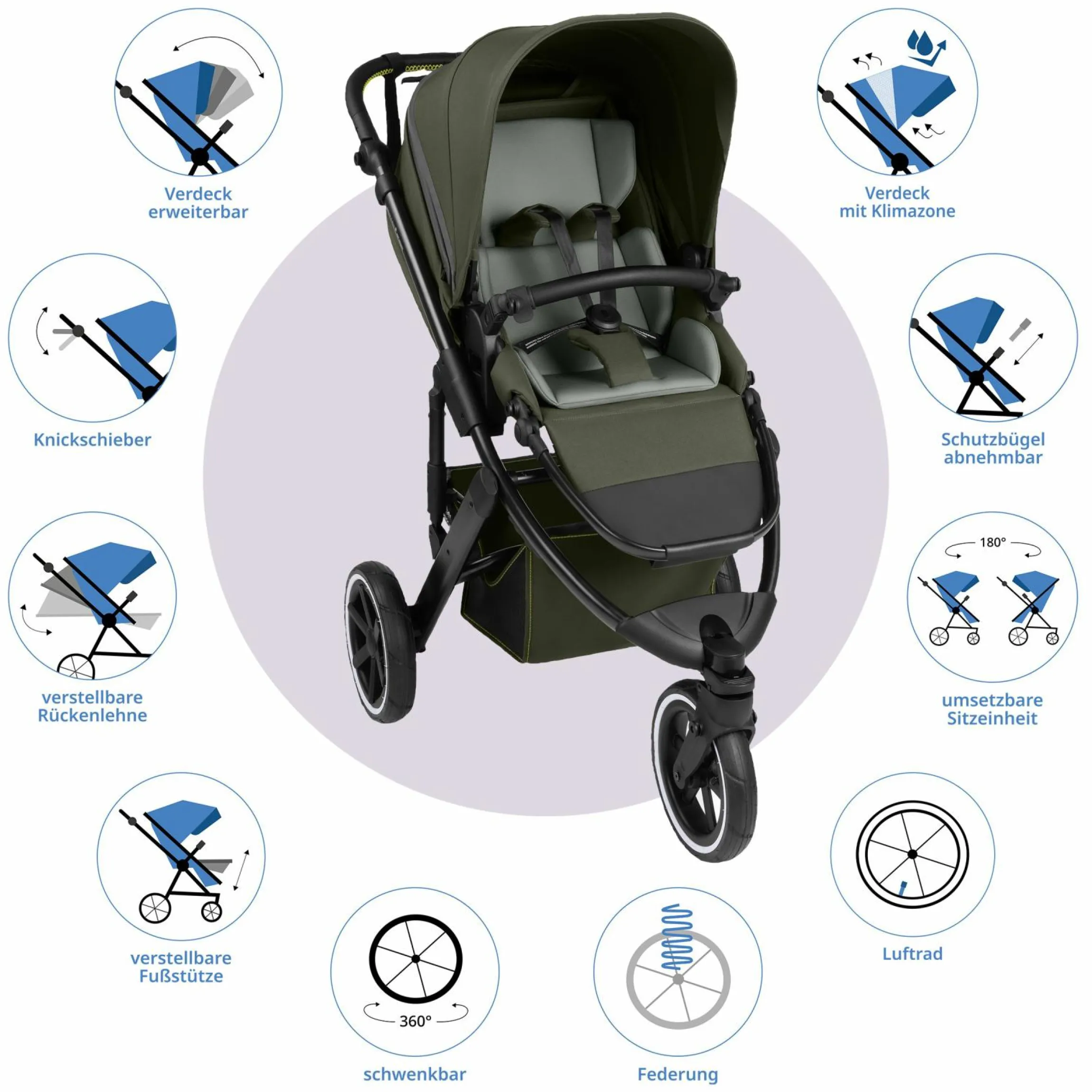 Jogger & Sportwagen Salsa 5 Run mit Sportzulassung, Luftbereifung, Sitzeinlage und Handbremse - Pure - Avocado - Kollektion 2025