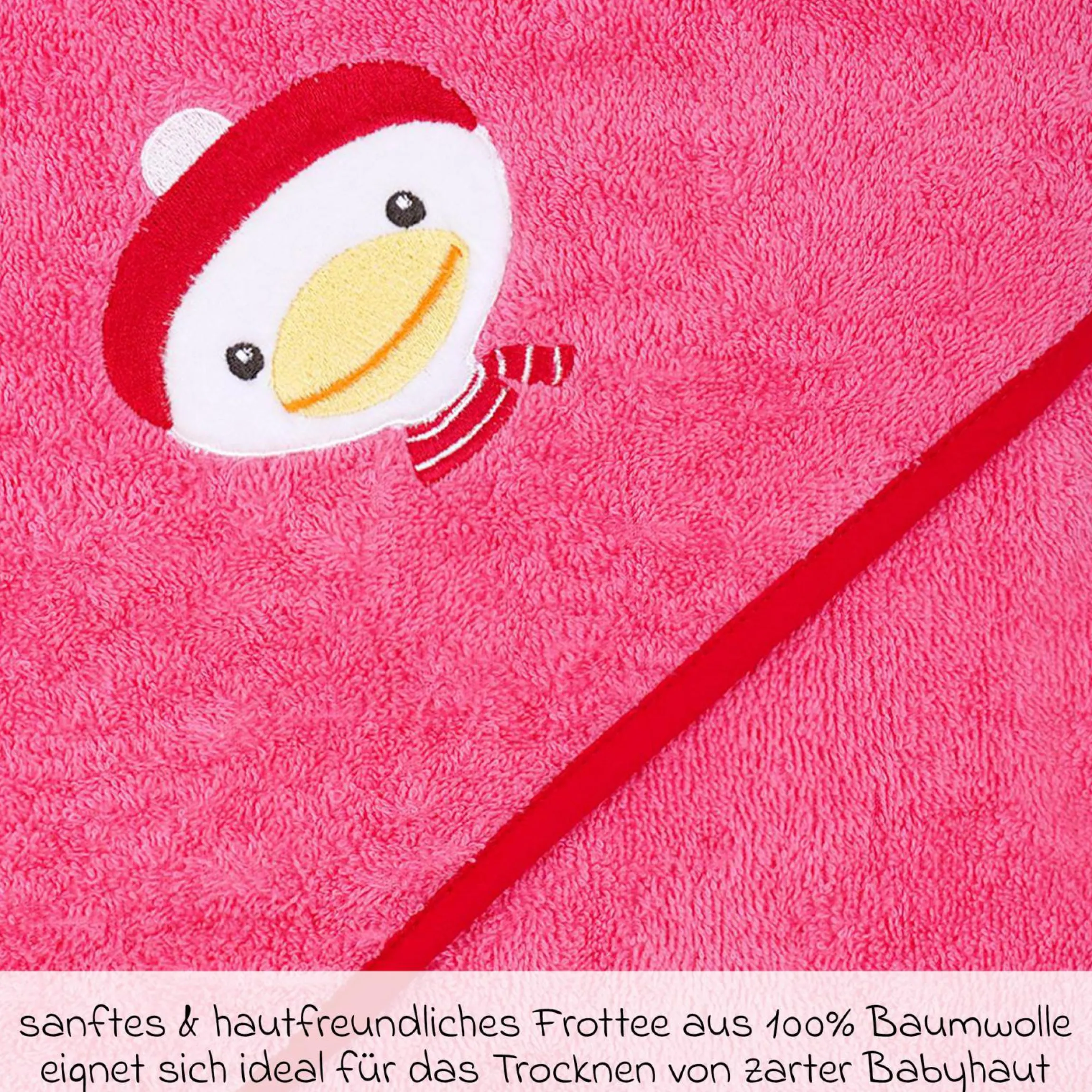 Kapuzenbadetuch 80 x 80 cm - Stickerei Ente - Pink