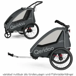 Kinderfahrradanhänger & Buggy QUPA 2 für 2 Kinder (bis 60 kg) mit Kupplung, Blattfeder-Dämpfsystem - Grey
