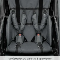 Kinderfahrradanhänger & Buggy QUPA 2 für 2 Kinder (bis 60 kg) mit Kupplung, Blattfeder-Dämpfsystem - Grey
