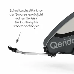 Kinderfahrradanhänger & Buggy QUPA 1 für 1 Kind mit Kupplung, Blattfeder-Dämpfsystem (bis 50 kg) - Grey