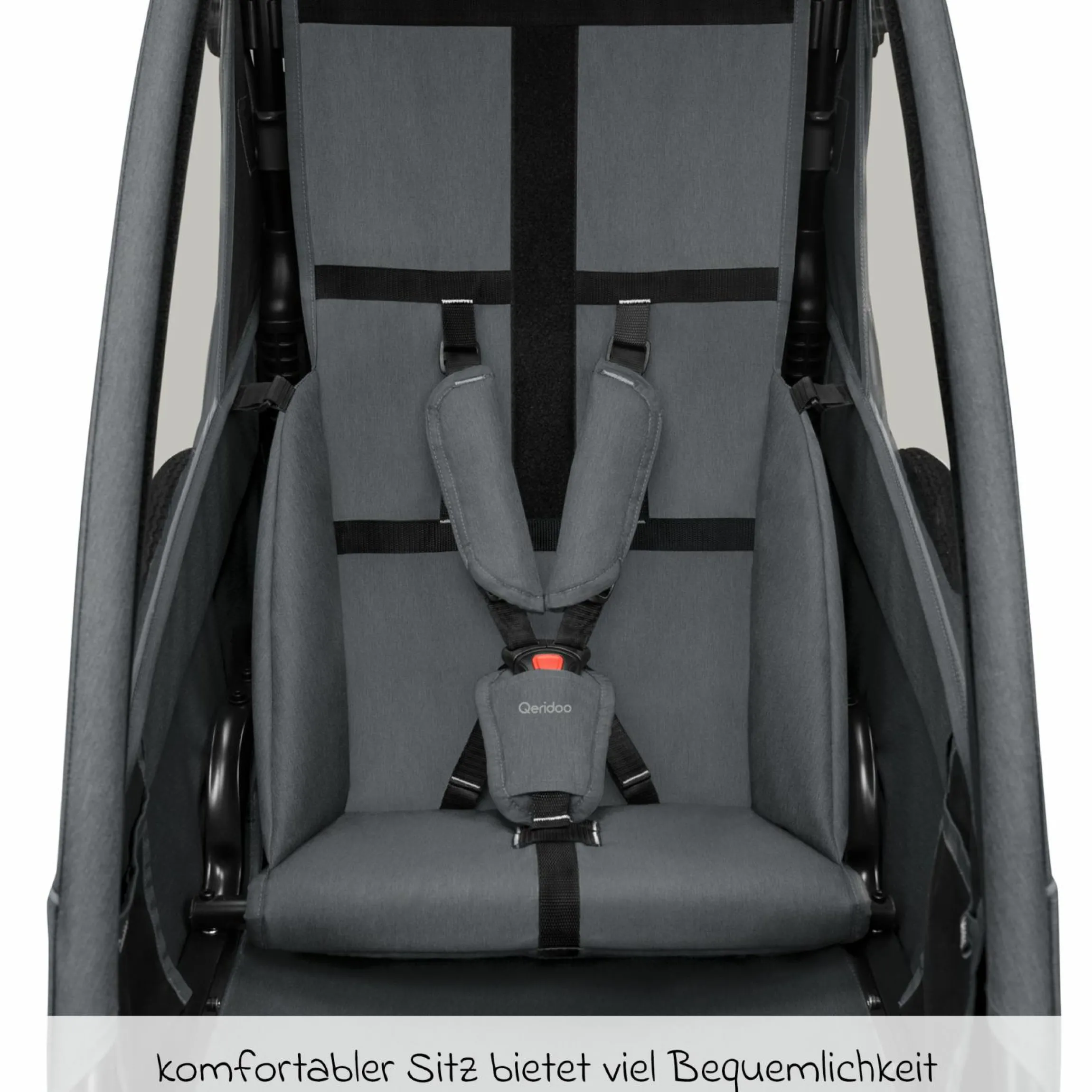 Kinderfahrradanhänger & Buggy QUPA 1 für 1 Kind mit Kupplung, Blattfeder-Dämpfsystem (bis 50 kg) - Grey