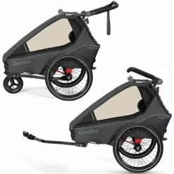 Kinderfahrradanhänger & Buggy Kidgoo 2 für 2 Kinder (bis 60 kg) mit Kupplung, Dämpfsystem, XL-Kofferraum - Steel Grey