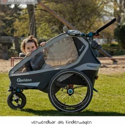 Kinderfahrradanhänger & Buggy Kidgoo 2 für 2 Kinder (bis 60 kg) mit Kupplung, Dämpfsystem, XL-Kofferraum - Steel Grey