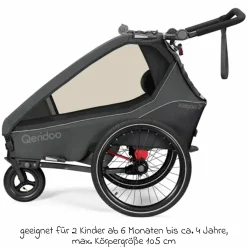 Kinderfahrradanhänger & Buggy Kidgoo 2 für 2 Kinder (bis 60 kg) mit Kupplung, Dämpfsystem, XL-Kofferraum - Steel Grey
