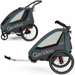 Kinderfahrradanhänger & Buggy QUPA 2 für 2 Kinder mit Kupplung, Blattfeder-Dämpfsystem (bis 60 kg) - Blue