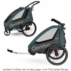Kinderfahrradanhänger & Buggy QUPA 2 für 2 Kinder mit Kupplung, Blattfeder-Dämpfsystem (bis 60 kg) - Blue