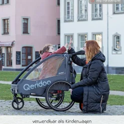 Kinderfahrradanhänger & Buggy QUPA 2 für 2 Kinder mit Kupplung, Blattfeder-Dämpfsystem (bis 60 kg) - Blue