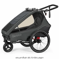 Kinderfahrradanhänger & Buggy Kidgoo 1 für 1 Kind (bis 50 kg) mit Kupplung, Dämpfsystem, XL-Kofferraum - Steel Grey