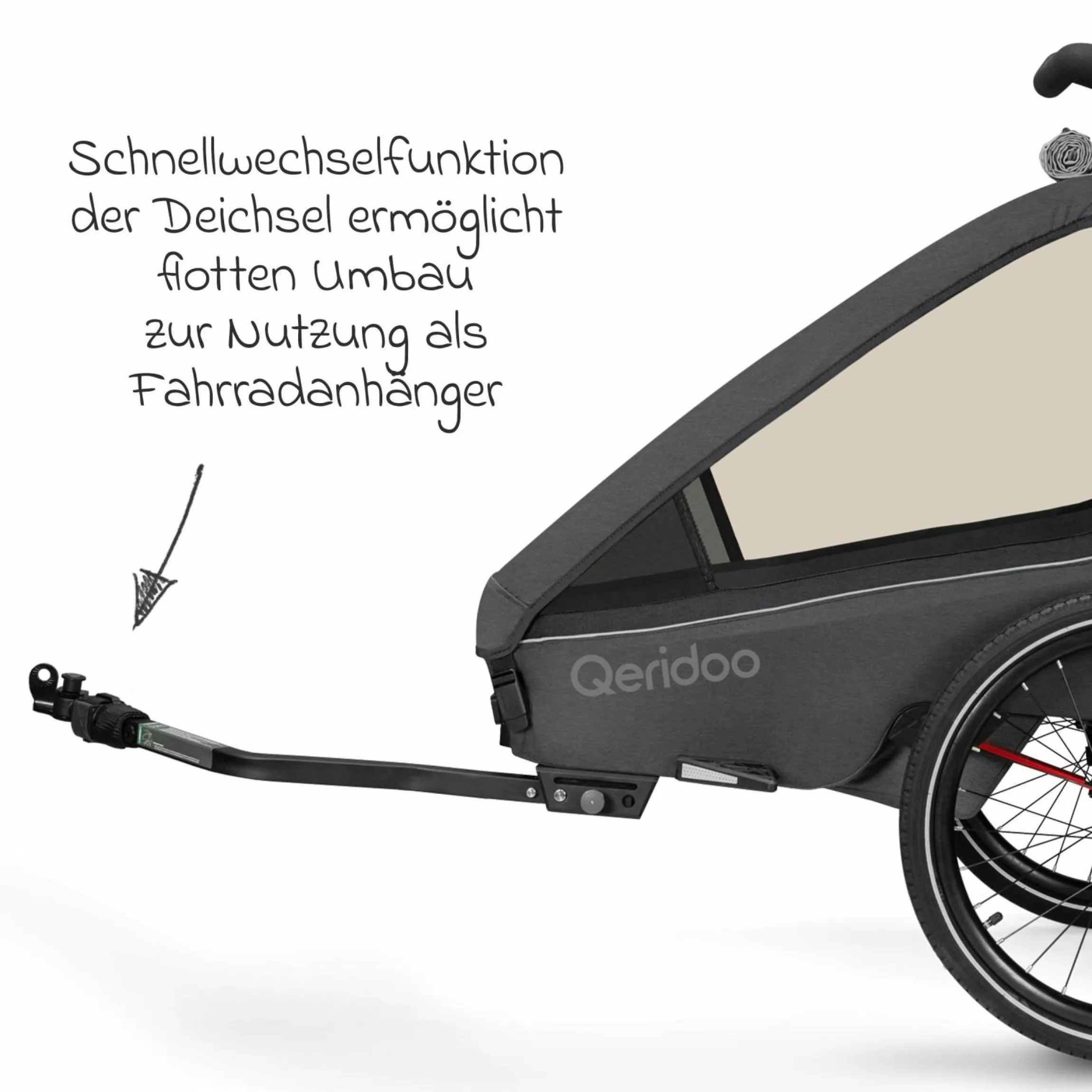 Kinderfahrradanhänger & Buggy Kidgoo 1 für 1 Kind (bis 50 kg) mit Kupplung, Dämpfsystem, XL-Kofferraum - Steel Grey