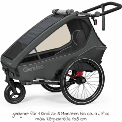 Kinderfahrradanhänger & Buggy Kidgoo 1 für 1 Kind (bis 50 kg) mit Kupplung, Dämpfsystem, XL-Kofferraum - Steel Grey