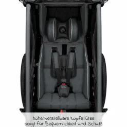 Kinderfahrradanhänger & Buggy Kidgoo 1 für 1 Kind (bis 50 kg) mit Kupplung, Dämpfsystem, XL-Kofferraum - Steel Grey