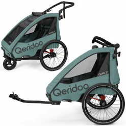 Kinderfahrradanhänger & Buggy Qupa 2 Plus für 2 Kinder (bis 60 kg) mit Kupplung, Blattfeder-Dämpfsystem, 3in1 Verdeck - Mineral Blue