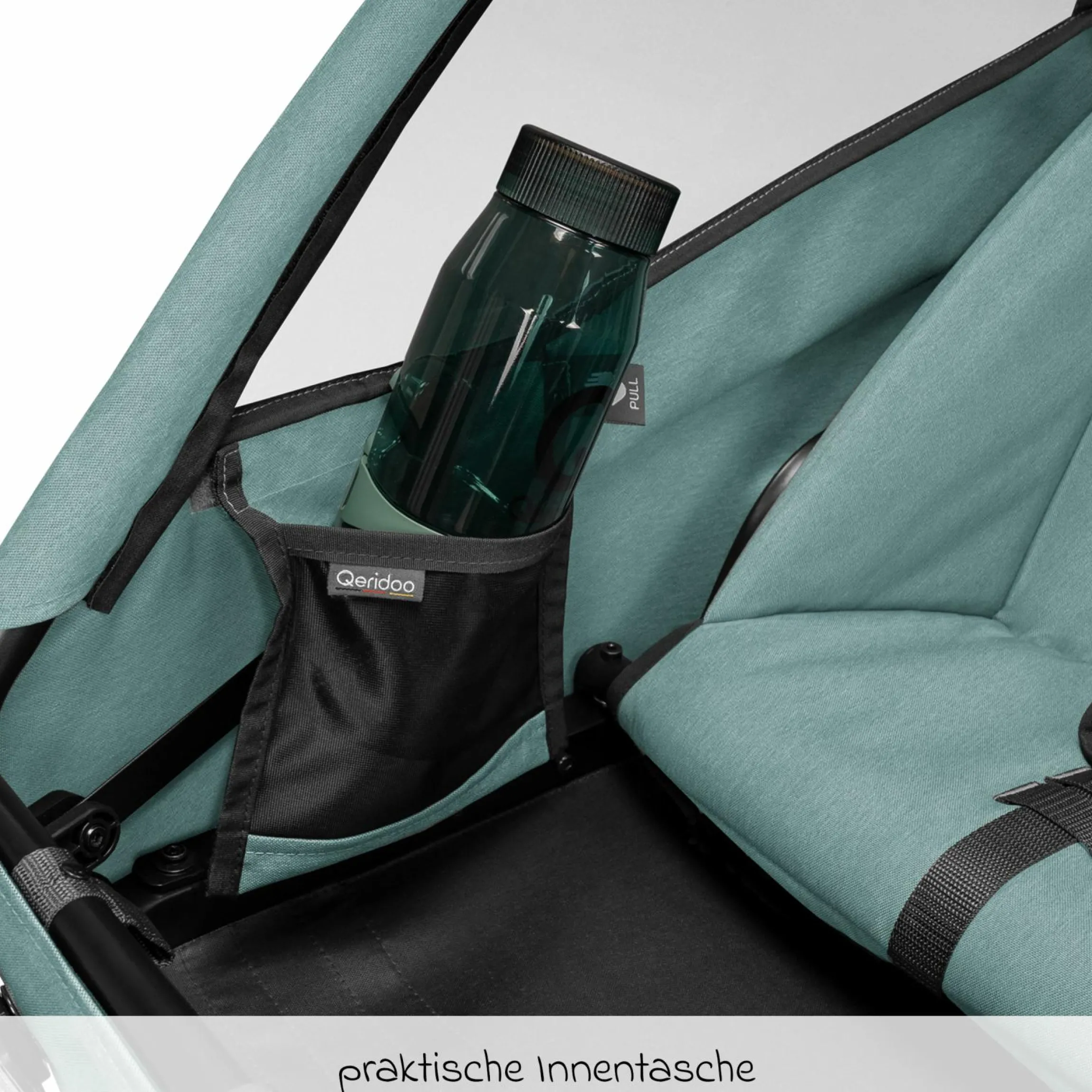 Kinderfahrradanhänger & Buggy Qupa 2 Plus für 2 Kinder (bis 60 kg) mit Kupplung, Blattfeder-Dämpfsystem, 3in1 Verdeck - Mineral Blue