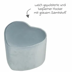 Kinderhocker in Herzform gepolster, mit Samtstoff bezogen - Lil Sofa - Hellblau Sky