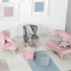Kinderhocker in Herzform gepolster, mit Samtstoff bezogen - Lil Sofa - Hellblau Sky