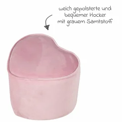Kinderhocker in Herzform gepolster, mit Samtstoff bezogen - Lil Sofa - Rosa Mauve