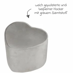 Kinderhocker in Herzform gepolster, mit Samtstoff bezogen - Lil Sofa - Silbergrau