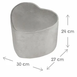 Kinderhocker in Herzform gepolster, mit Samtstoff bezogen - Lil Sofa - Silbergrau