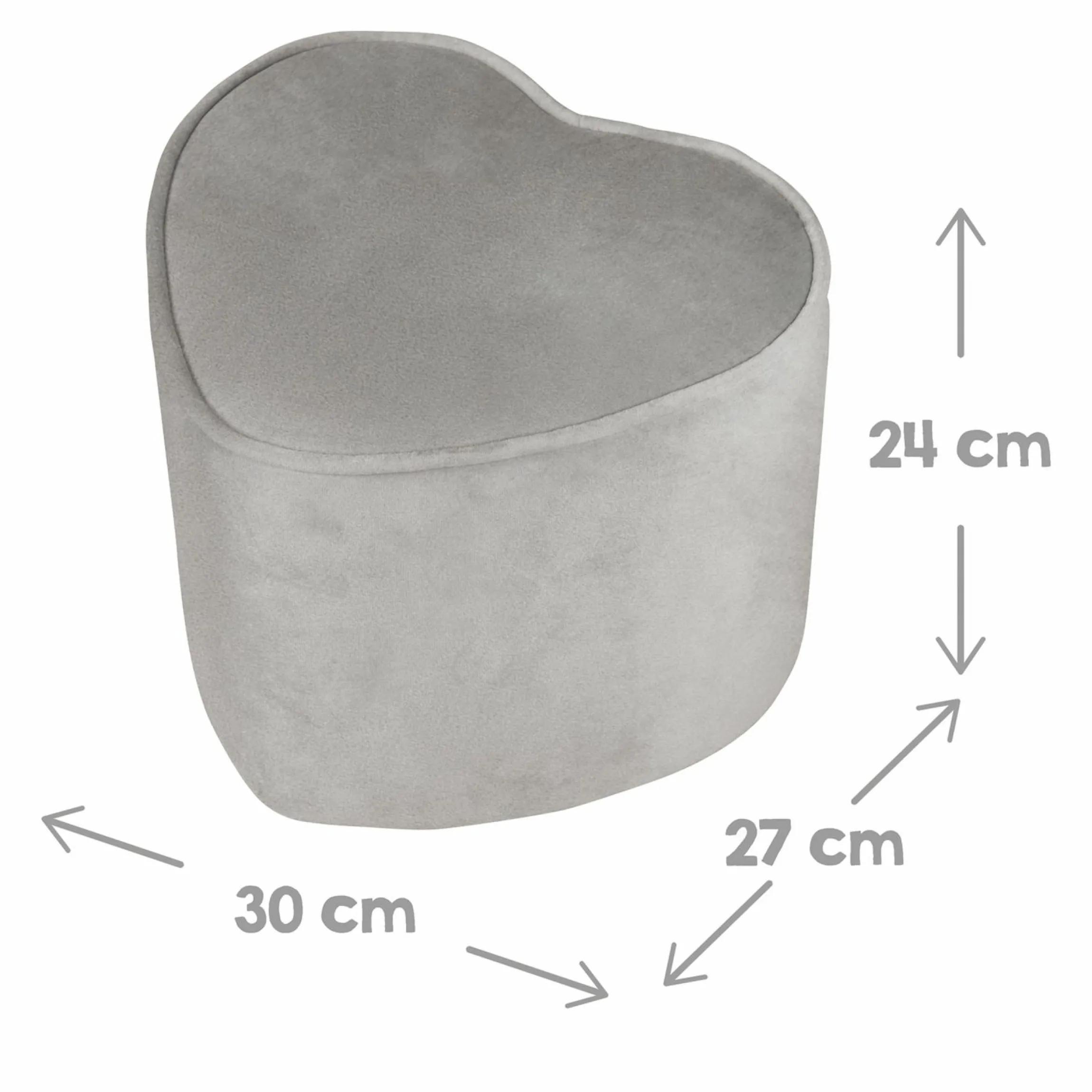 Kinderhocker in Herzform gepolster, mit Samtstoff bezogen - Lil Sofa - Silbergrau