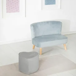 Kinderhocker in Herzform gepolster, mit Samtstoff bezogen - Lil Sofa - Silbergrau