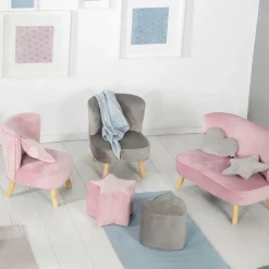 Kinderhocker in Herzform gepolster, mit Samtstoff bezogen - Lil Sofa - Silbergrau